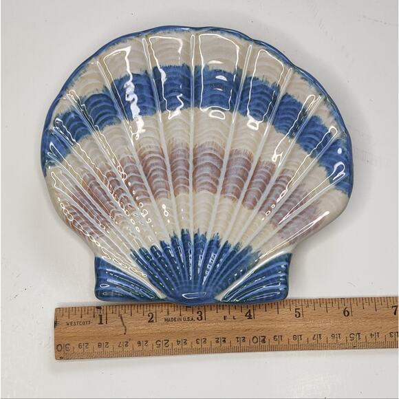 Cracker Barrel Seashell Stoneware Spoon Rest Soap Dish Trinket Dish Blue Ocean - Picture 3 of 9